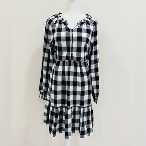 NWT Beachlunchlounge Woven Mini Dress Boho‎ Plaid Black Gray White Size XS